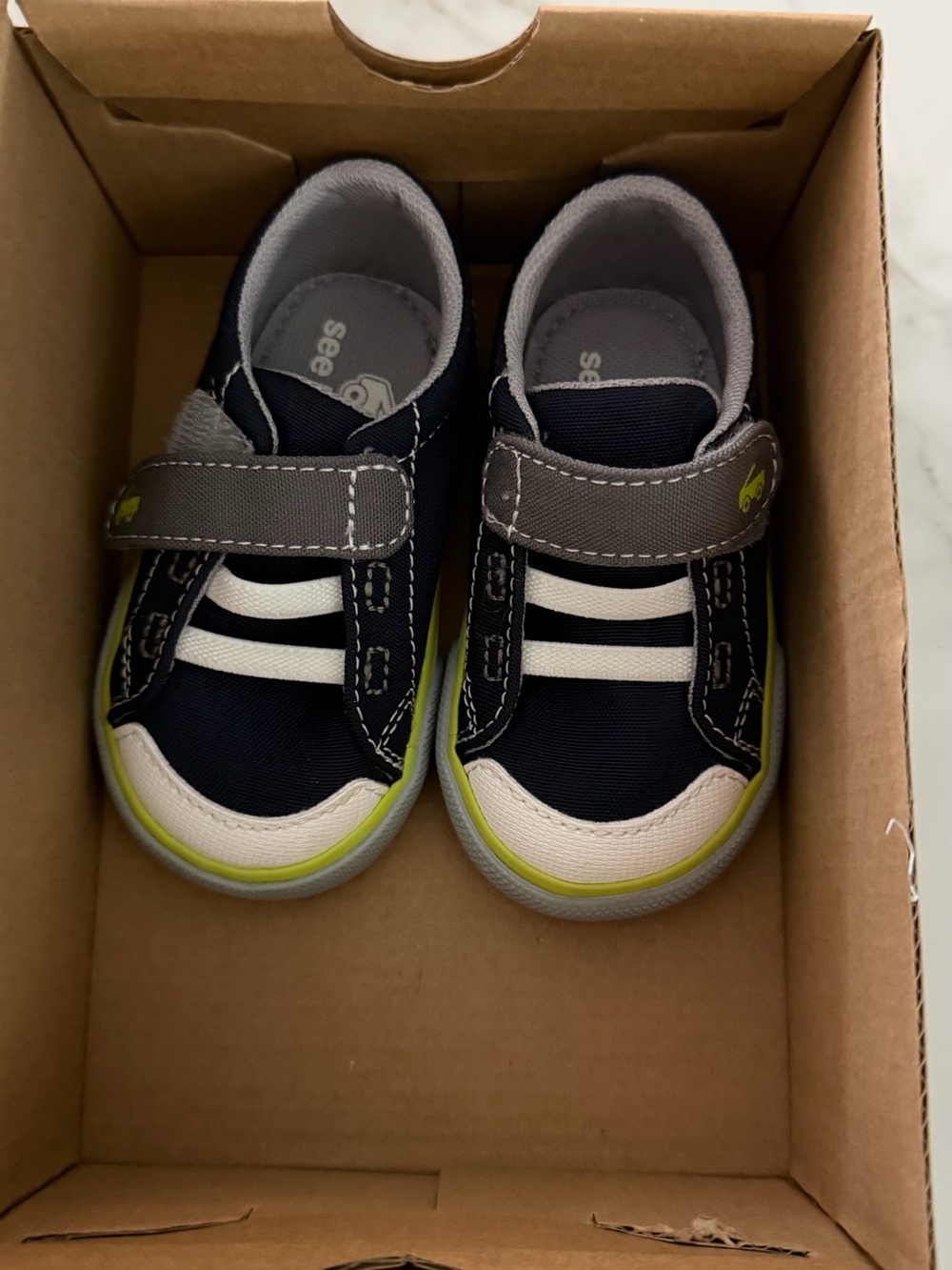 See Kai Run Navy, Gray & Lime Slip-On Velcro Sneakers